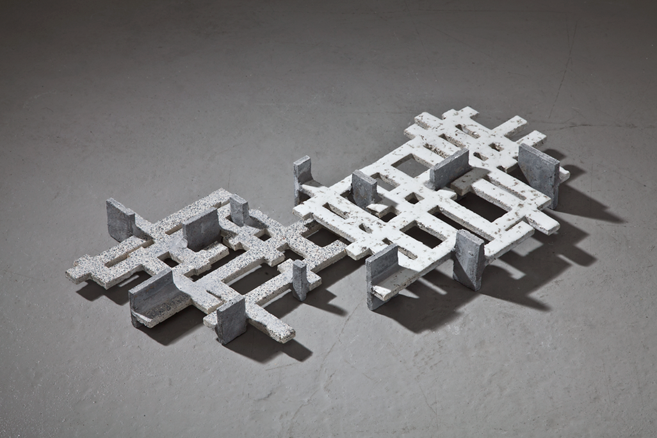 Glazed concrete art from 2010, blending ceramics and architecture to explore light, form, and surface at Guldagergård residency. 10