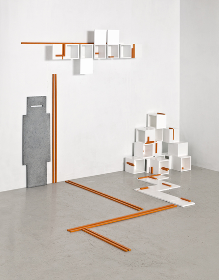 An exhibition at Marsden Woo Gallery exploring the interplay between architectural drawings, digital mapping, and spatial reality through abstraction and materiality. 13