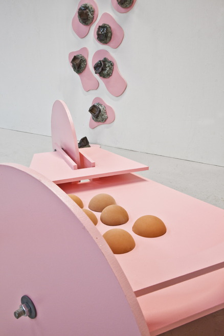 Ceramic installations inspired by childhood soapbox cars, exploring time, memory, and space at Gallery 21 in Malmö. 11